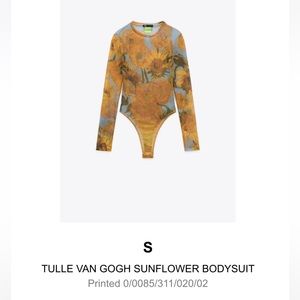 Zara Tulle Van Gogh sunflower bodysuit. See through material. Super stretchy